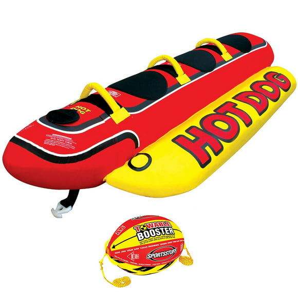 SereneLife SLTOWBL10 Watersports Inflatable Towable Booster Tube Two Person Water Boating Float Tow Raft PVC Bladder Inflatable Pull Boats/Tubes/Towables w/ Dual Seats Foam Pad Nylon Handles 